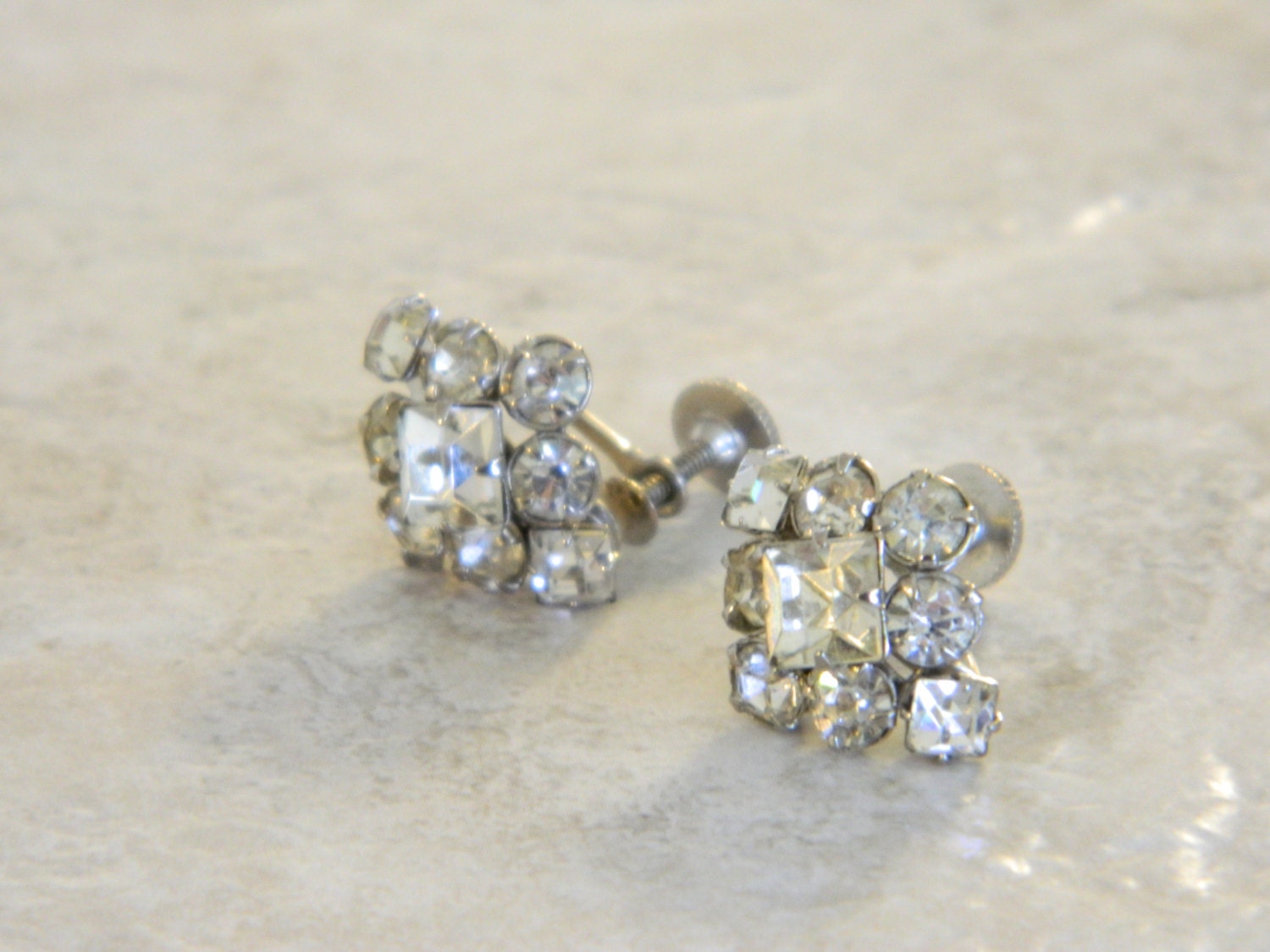 Clear Rhinestone Screw Back Vintage Earrings Stunningvintage 5769