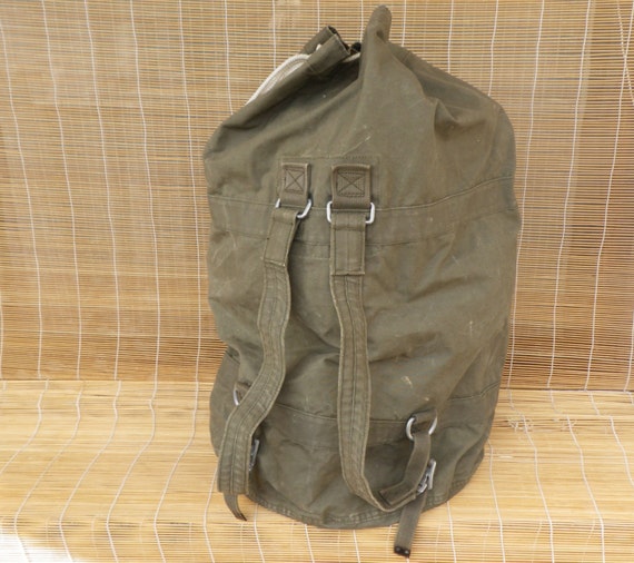Vintage Washed Out Green Canvas Large Size Duffle Bag Backpack