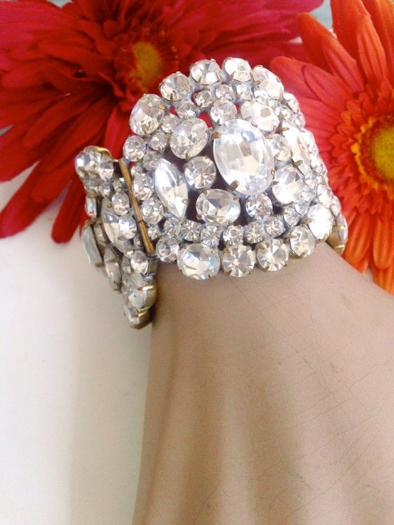 Massive Rhinestone Statement Bracelet Brides by CrimsonVintique