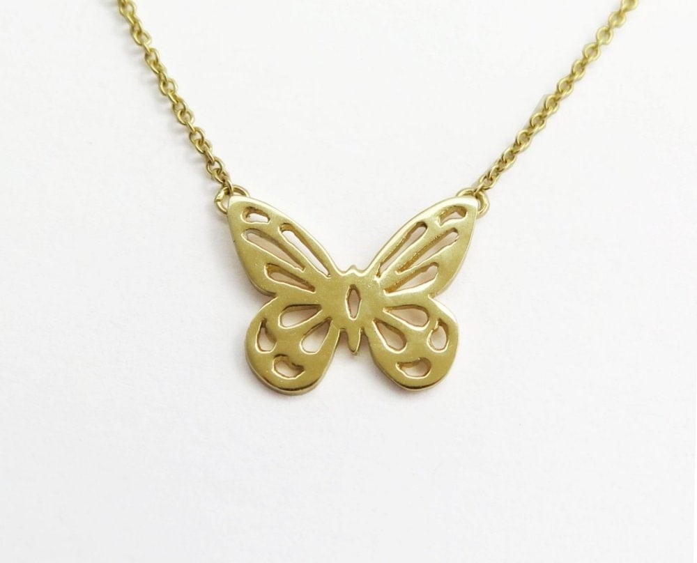 Download Butterfly Pendant Necklace 14k Solid Gold Butterfly
