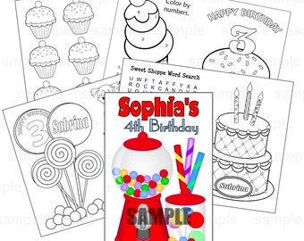 Printable Personalized Custom Sweet Shoppe Candy Favor Kids coloring activity goody bags PDF or JPEG TEMPLATE