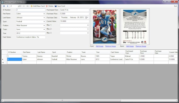 baseball card database program