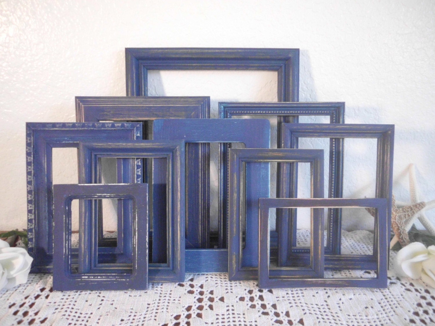 Navy Blue Frame Set Rustic Nautical Cape Cod by ElegantSeashore