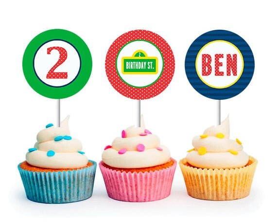 SESAME STREET Inspired Birthday - Printable Party Circles, Sesame Street Cupcake Toppers Il_570xn
