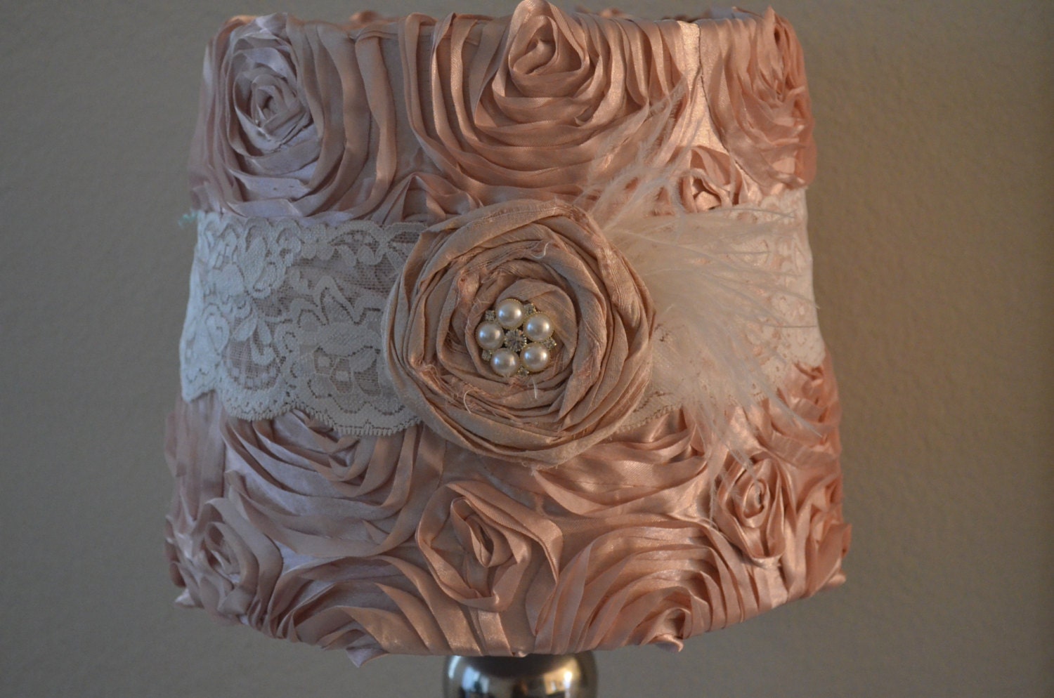 Pink Nursery lamp shadeBlush satin rosette by ForeverLoveNotes