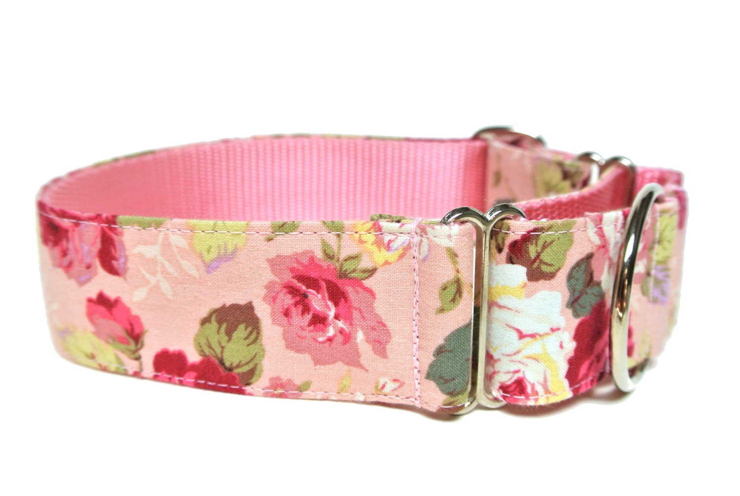 Pink Floral Dog Collar 1.5 Martingale Dog Collar