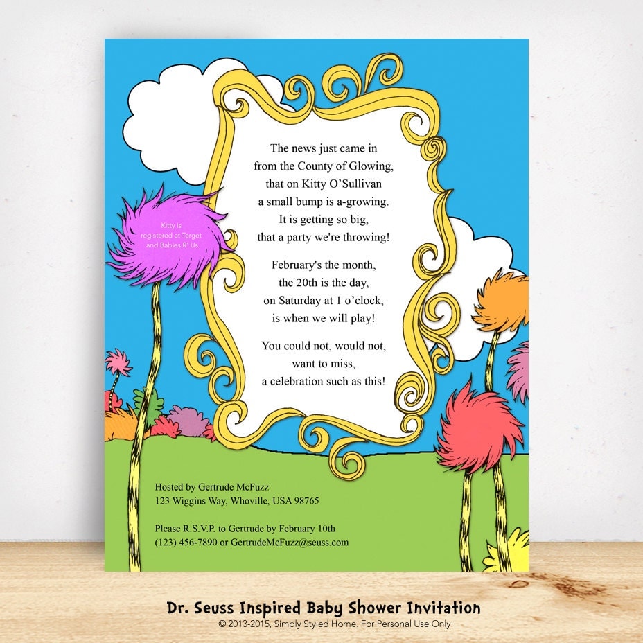 Dr. Seuss BABY SHOWER Invitation Custom by SimplyStyledHome