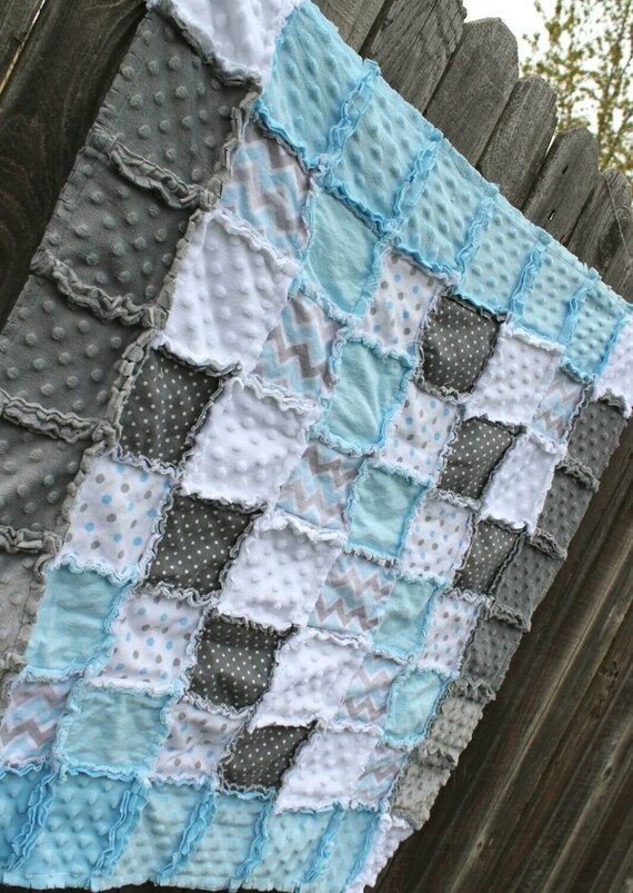 Items similar to Light Blue, Gray & White Rag Quilt/Blanket! Perfect
