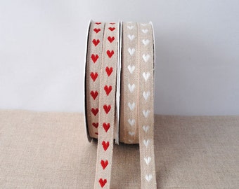 LINEN ribbon with hearts, 1m (1.1yard)