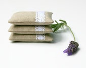 Lavender Pillows Lavender Sachets -  Set of 3 - Linen and Lace - Minimal Classic Decor Scented Gift
