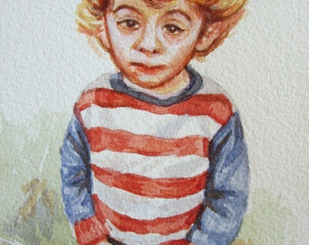 Playful Watercolor Custom Painted Portrait 4 x 6 inch, 5 x 7 inch, 8 x 10 inch
