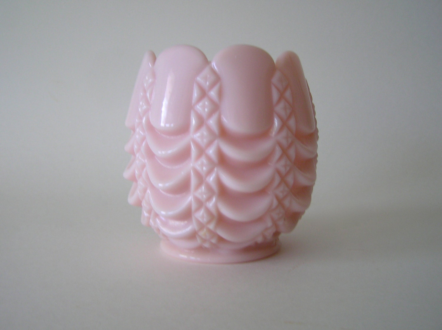 Pink Pastel Milk Glass Vase by Fostoria with Swag and Diamond