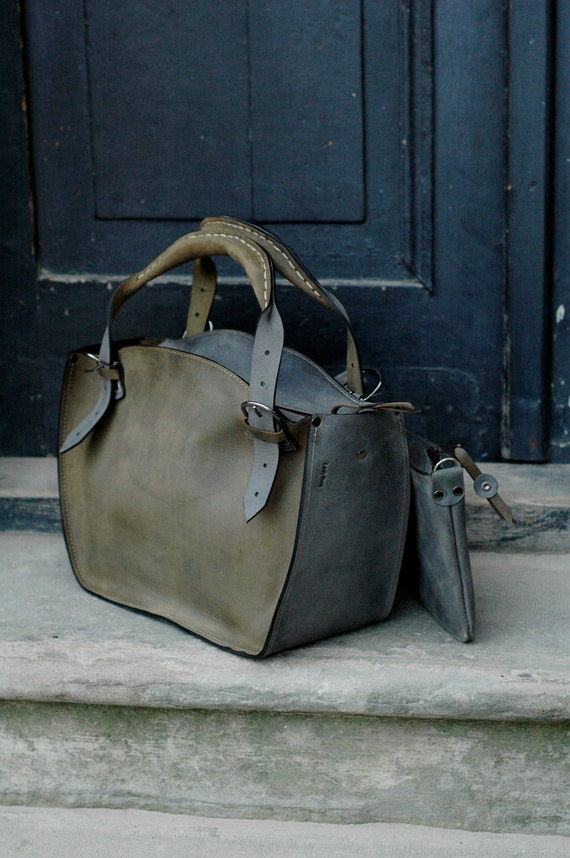 Leather Shoulder Bag with Clutch Set