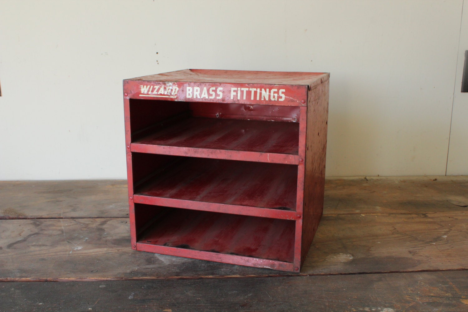 Vintage Industrial Red Metal Rustic Letter File Box