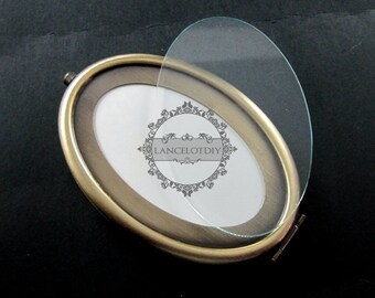 1set 65x95mm setting metal oval blank base bezel vintage style bronze compact pocket mirror tray glass cabochon 1991027