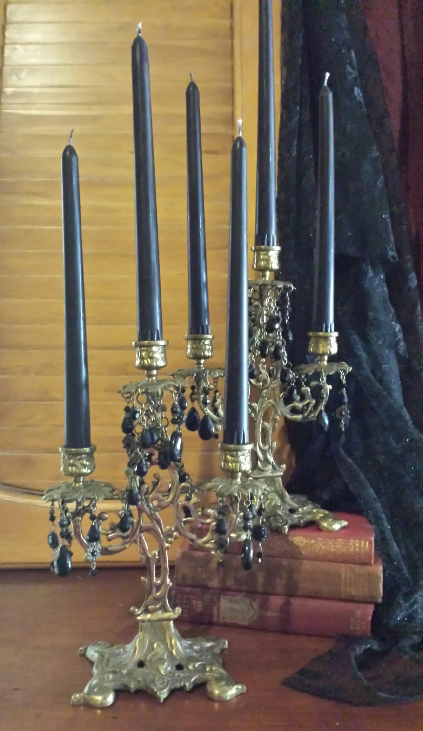 Brass Candleabra Pair With Triple Candle holders by PamelasCottage