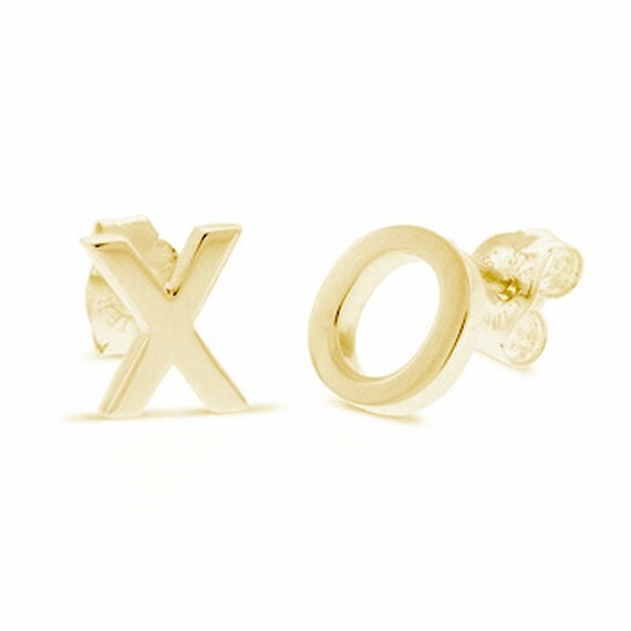 XO Earrings 14k Yellow Gold by JamesandLily on Etsy