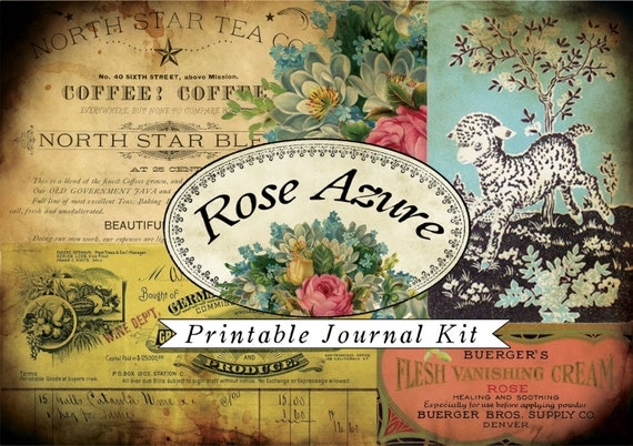 Rose Azure Printable Journal Kit- (20pg) INSTANT DOWNLOAD