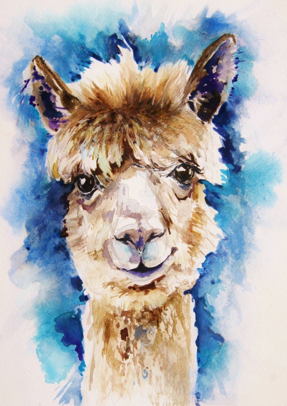 Alpaca Painting Original watercolor by rachelstockham on Etsy