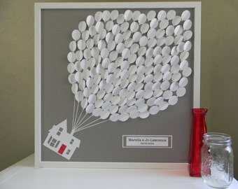 Large wedding guest book alternative 3D paper balloons lovely bridal shower gift. modern guestbook alternative. Up house, Up wedding