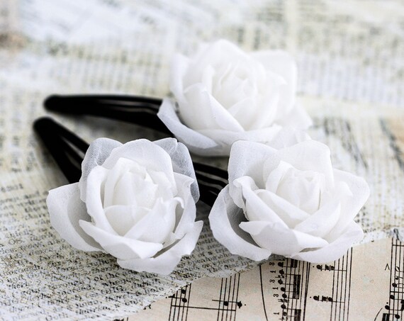 712 White Rose Hair Clips Flowers Hair Pins Flowers Rose 8352