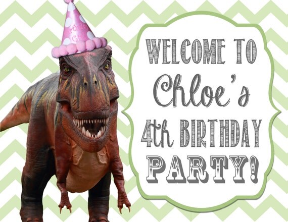 Chevron Dinosaur Birthday Party Door Sign -- 8.5x11" -- T Rex