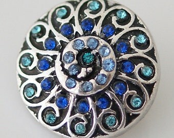 1 PC 18MM Blue Swirl Silver Candy Snap Charm kb8052 CC0359