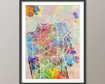 San Francisco Map, San Francisco California City Street Map, Art Print (1875)