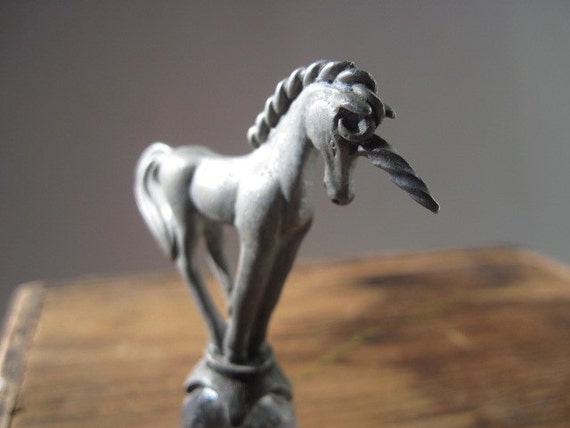 Vintage Spoontiques Pewter Unicorn on Crystal Figurine