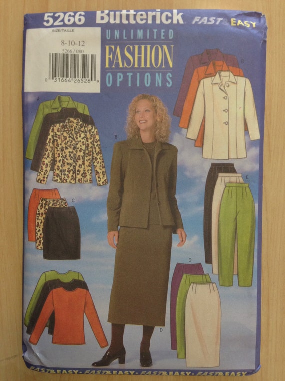 Butterick 90s Sewing Pattern 5266 Misses/Misses Petite Jacket, Top, Skirt and Pants Size 8-12