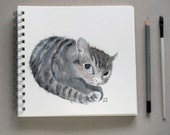 Cat Portrait fine art print - cute kitten watercolor illustration print