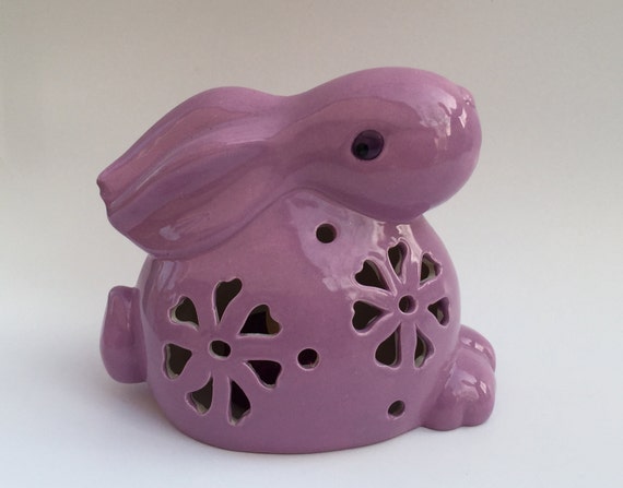 Easter Bunny, Ceramic, Tealight candle holder, Pastel Purple Rabbit, Indoor Outdoor Decoration, Spring Decoration