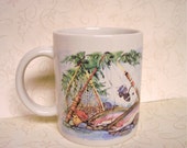 Handmade Fishing Mug, Painted Porcelain Coffee Cup, China Painted Mug, Fishing Scene Mug, Coffee Mug, MATGOFG