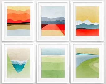 Mid Century Modern Wall Art Set, Abstract Landcsape Art Prints, Abstract Art, Modern Art Print, Fine Art Prints, Modern Abstract