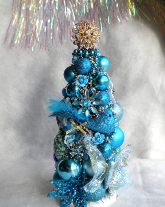 bottle tree brush birds Jewelry Teal Vintage Blue Ornaments Brush Tree Bottle Rhinestone