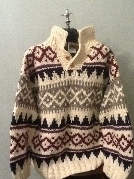 Wool Sweater Made in Ecuador / Vintage Hand Knit Sweater