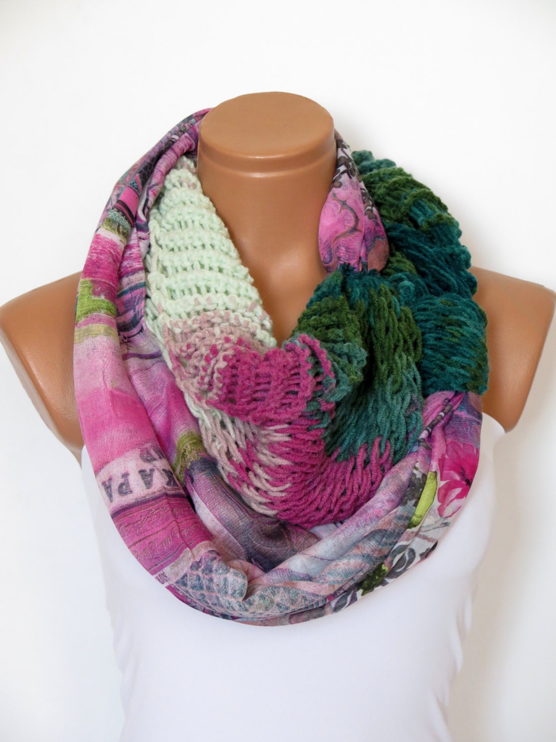 material what scarf for Fabric Cotton Block Cowl with Crochet Scarf Woven Filet Soft