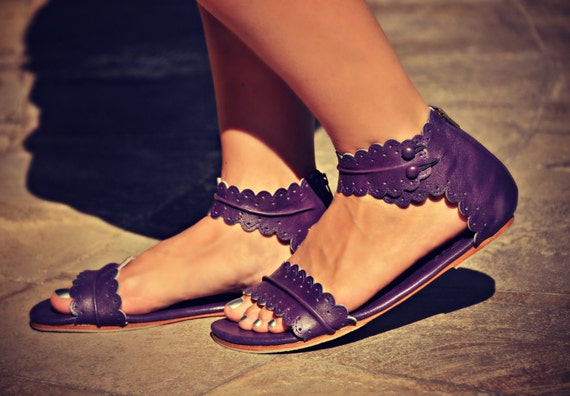 MIDSUMMER. Purple leather sandals / womens shoes/ leather