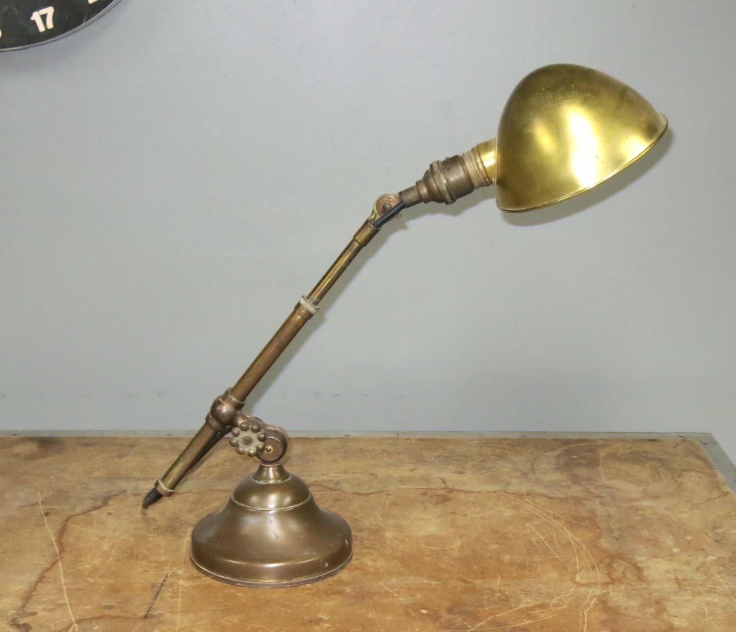 Antique OC White Brass Telescoping Table Lamp
