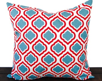 Dusty Blue and red pillow cover cushion cover blue ivory red white pillow case Curtis print
