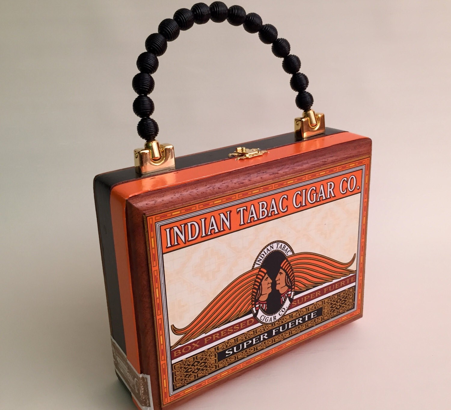 Indian Tabac Cigar Box Purse Beaded Handle Lines by PammyJoans