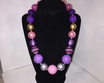 Purple, Pink, Gold, and Silver Chunky Necklace