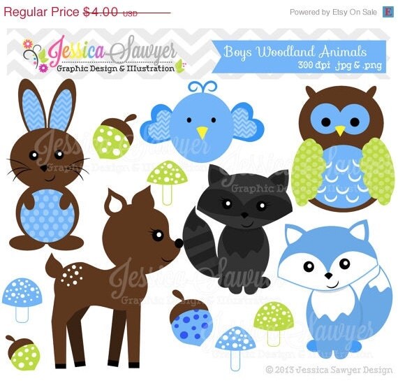 50% OFF- INSTANT DOWNLOAD, boys woodland animals clipart, forest clip art, for personal use, commercial use, party supply, scrapbooking Il_570xn