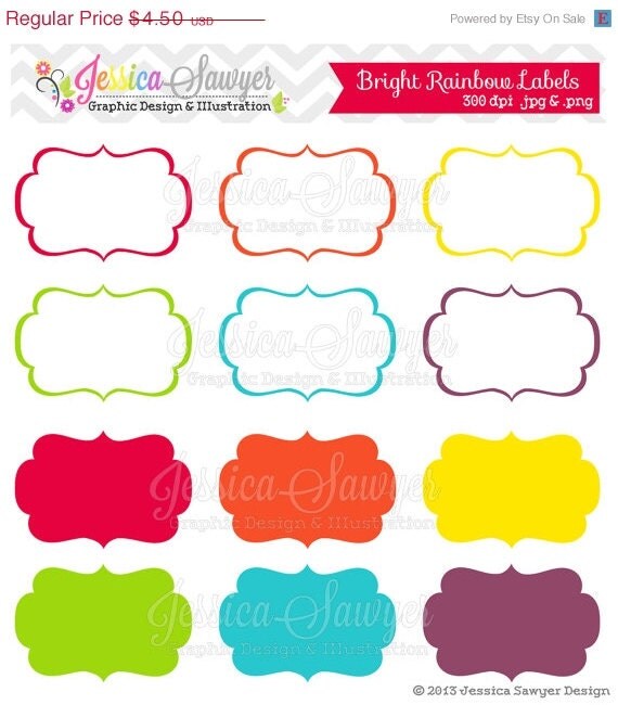 50% OFF- INSTANT DOWNLOAD, bright rainbow printable labels, rainbow digital frames, scrapbooking tags, printable rainbow party, party label Il_570xn