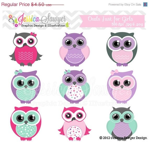 50% OFF- INSTANT DOWNLOAD, cute owl clipart, girly pink clip art, bird graphic, baby shower, owl logo, commercial use, invites, printables Il_570xn