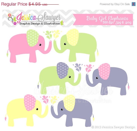 80% OFF - INSTANT DOWNLOAD, elephant clipart - baby girl - digital element - commercial use - card making - scrapbook - digital element Il_570xn