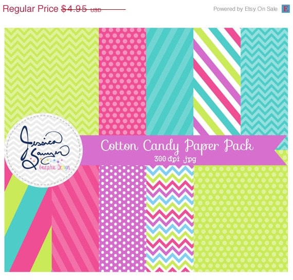 80% OFF - INSTANT DOWNLOAD, cotton candy paper pack for commercial or personal use, scrapbooking, printable party, backgrounds Il_570xn