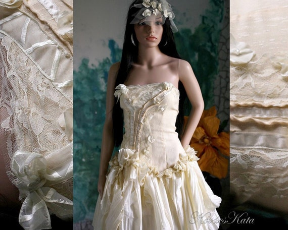 Bohemian Steampunk Bustle  Alternative  Wadded Wedding  Dress 