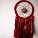 Dream Catcher - Red Maldala - With Round, Circle Amulet and Brown Feathers, Red Frame and Textiles - Home Decor, Mobile