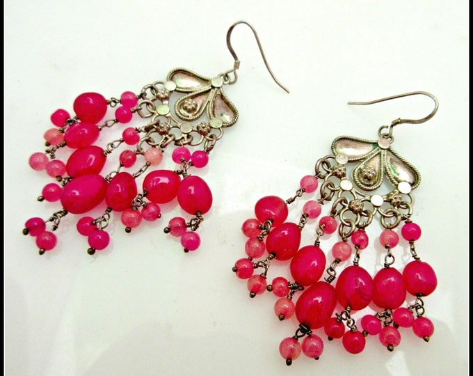 Red Chandalier Earrings - genuine Ruby red gemstone - sterling silver dangle hooks